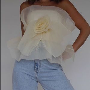 Zara | Tops | Zara Rose Flower Organza Strapless Blouse Top | Poshmark